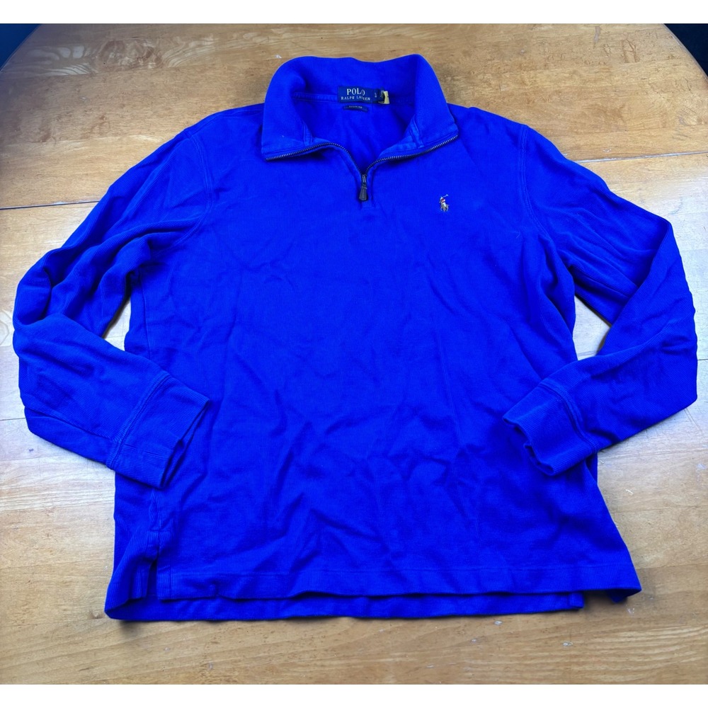 Polo Ralph Lauren Estate Rib Quarter Zip Pullover Royal Blue Mens Large